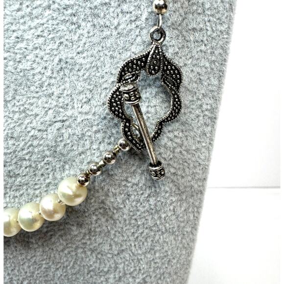Freshwater Pearls Hematite Necklace Hematite Faceted Bicone Beaded Drop Earrings - Picture 3 of 5